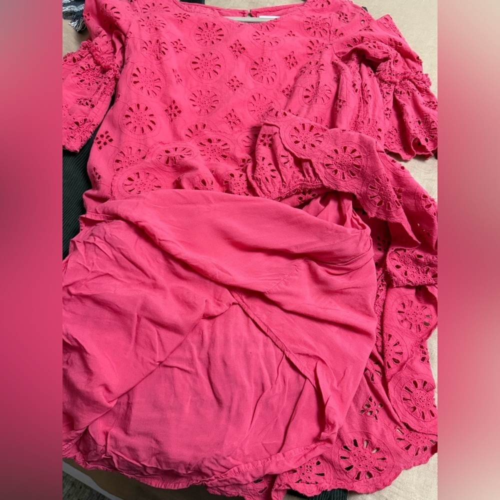 Anthropologie Eyelet Ruffle Dress with beaded sleeve and pockets - Picture 10 of 13